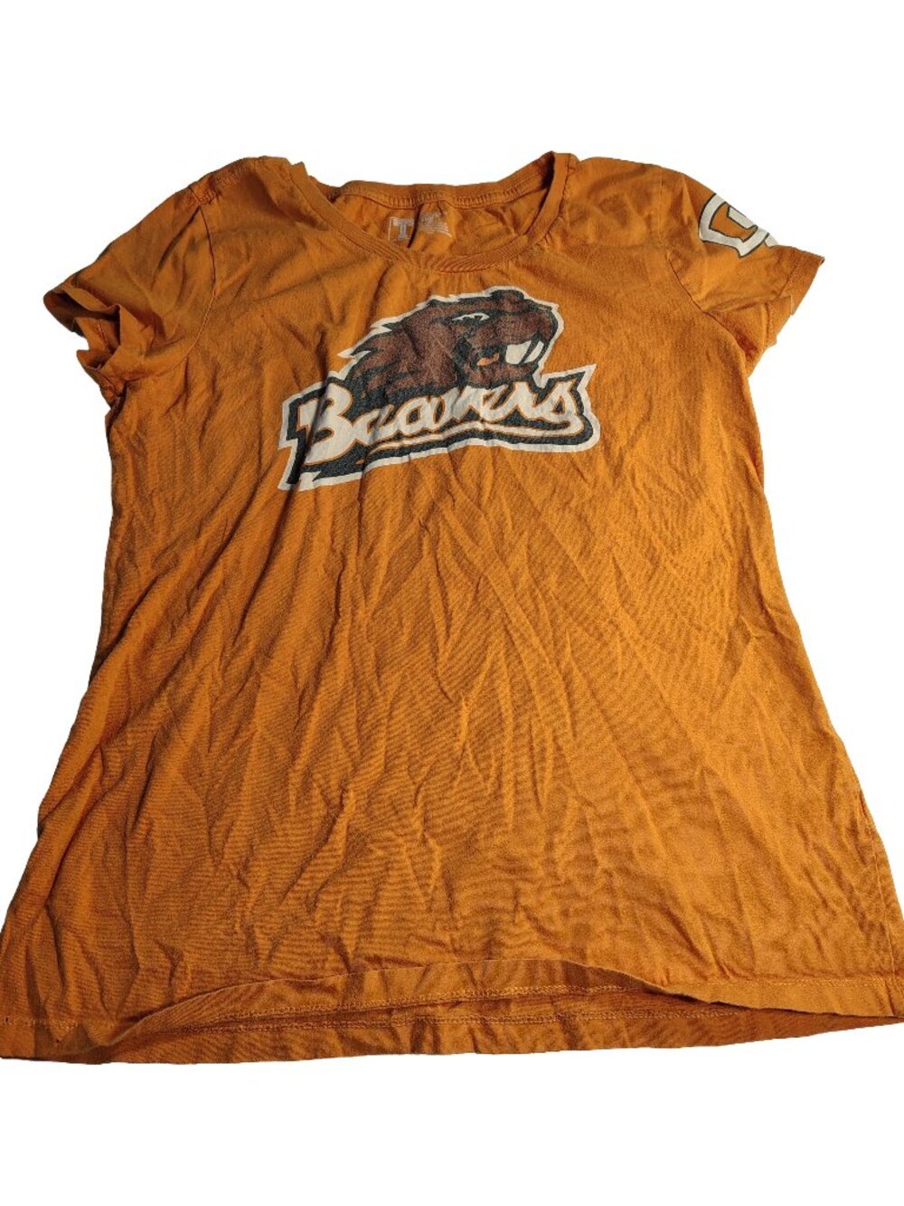 Women's Large Orange Short Sleeve Oregon State Beavers Logo Themed T-Shirt
